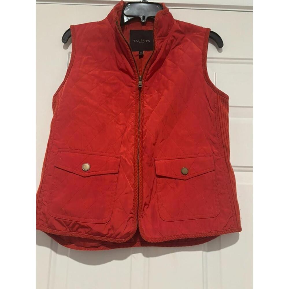 Women's Talbots sz M petite quilted vest‎ jacket burnt orange #1213